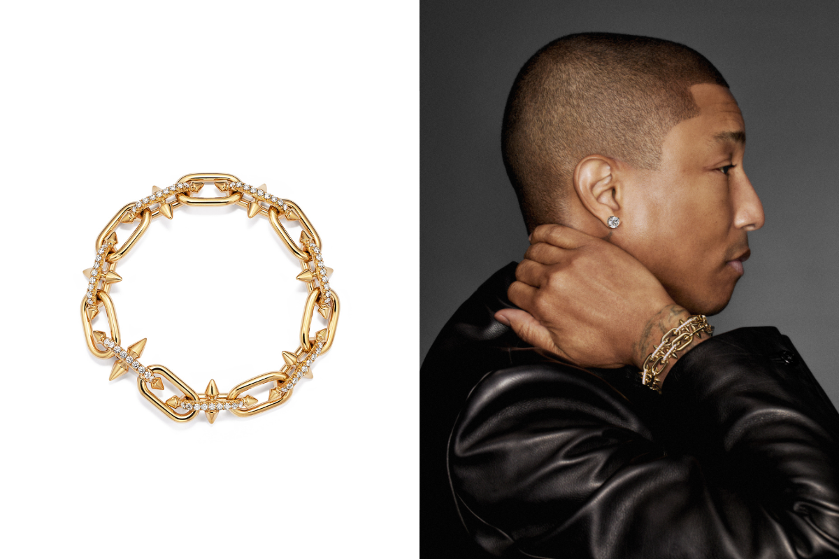 Pharrell Williams配戴Tiffany Titan by Pharrell Williams系列_18K黃金鑽石手鍊(中型款)